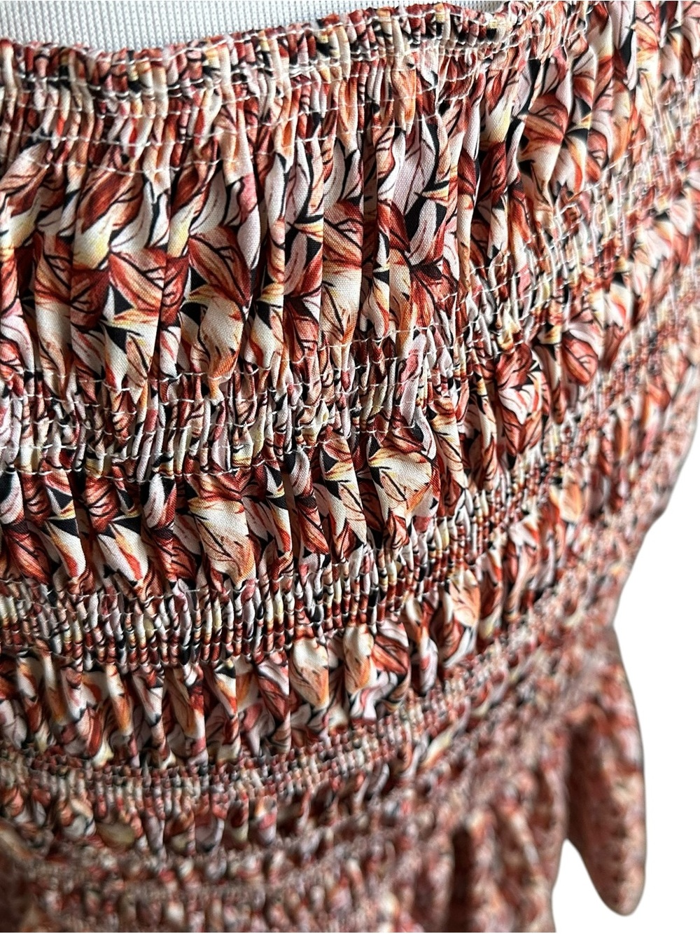 Beulah Womens Printed Smocked Puff Sleeve Dress Sz Medium Brown Back Cutout - Picture 4 of 8
